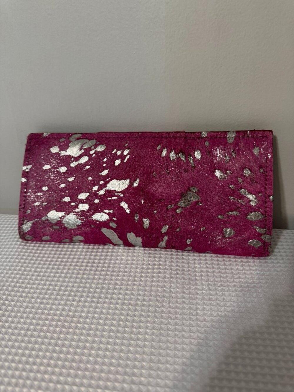 Upcycled Pink Pony Hair Leather Clutch Wallet - Picture 3 of 9